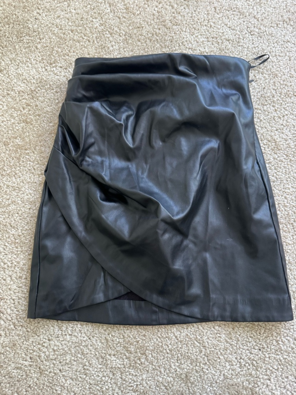 Zara Black Faux Leather Asymmetrical Wrap Skirt
